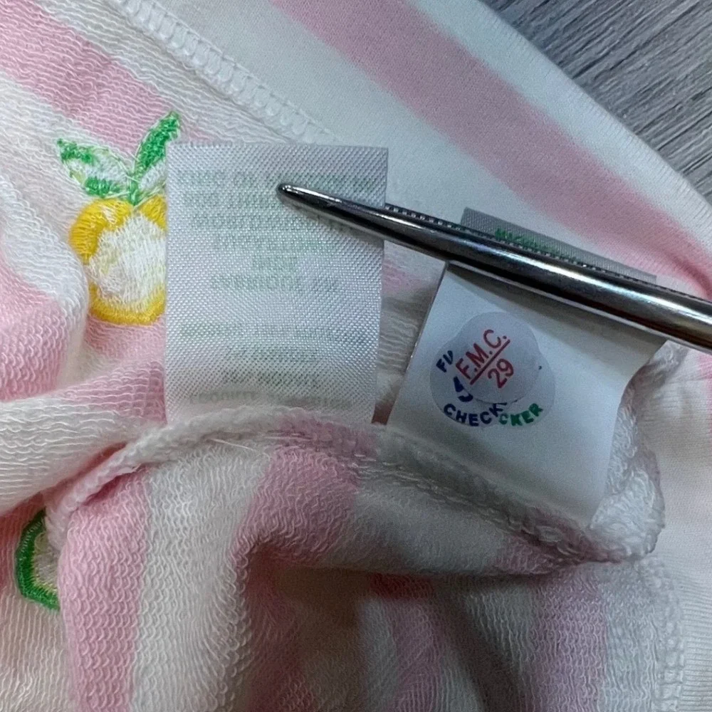 Lilly Pulitzer Girls Pink White Striped Lemon Lime Embroidered Top M 6-7 017832 - Picture 8 of 15